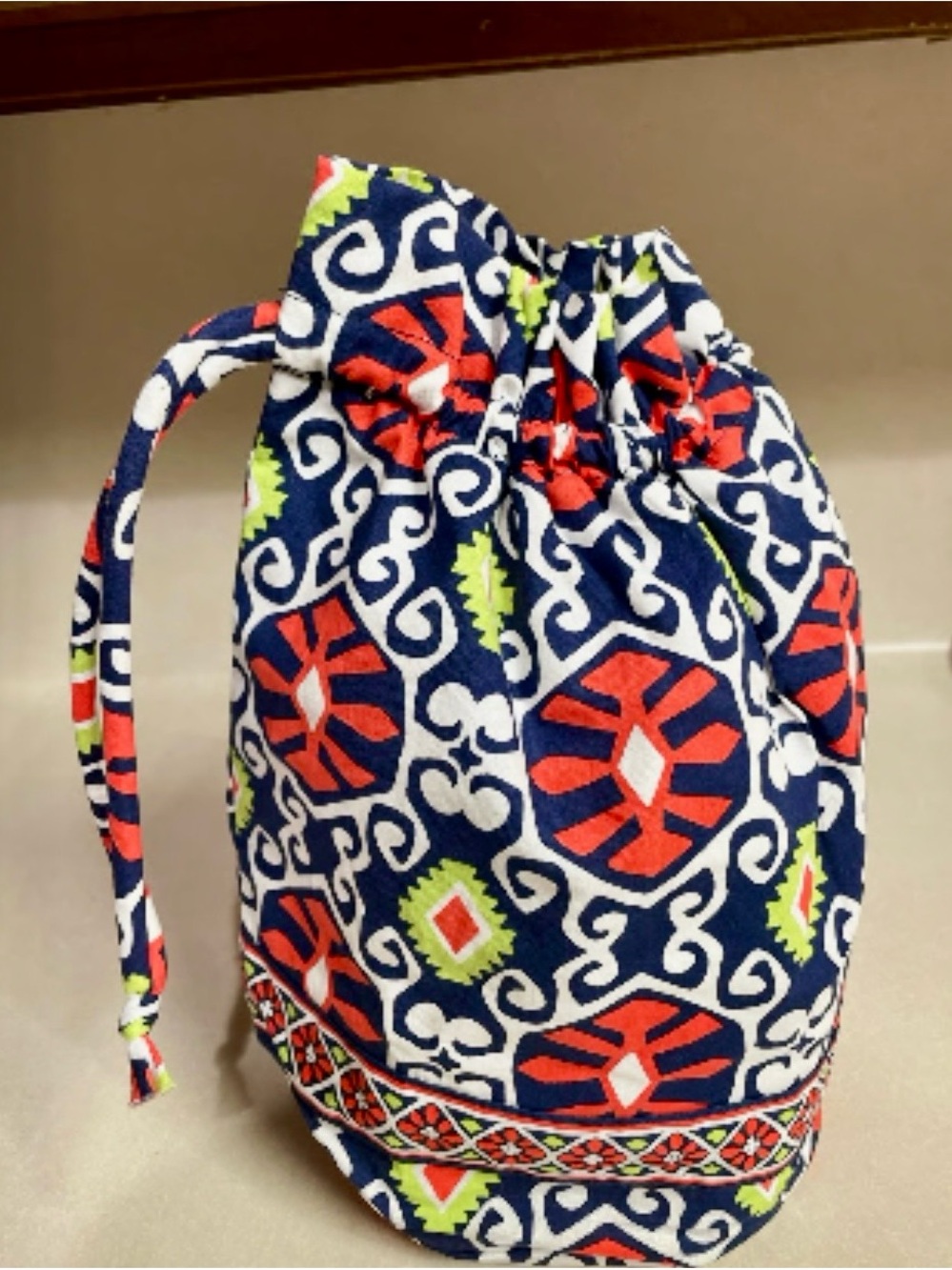 Vera Bradley Navy Blue Printed Drawstring Pouch Bag